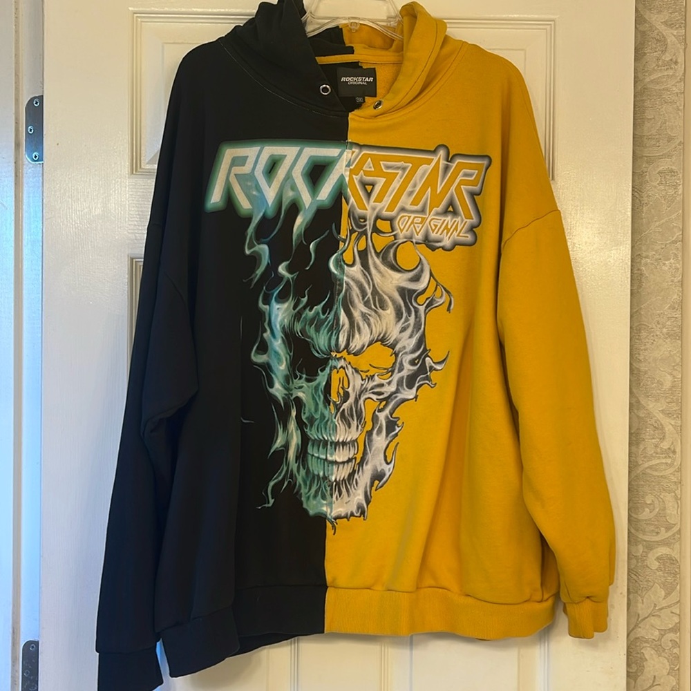 Rockstar Original Gold & Black Hoodie WTH green/gray flaming skull size 3XL